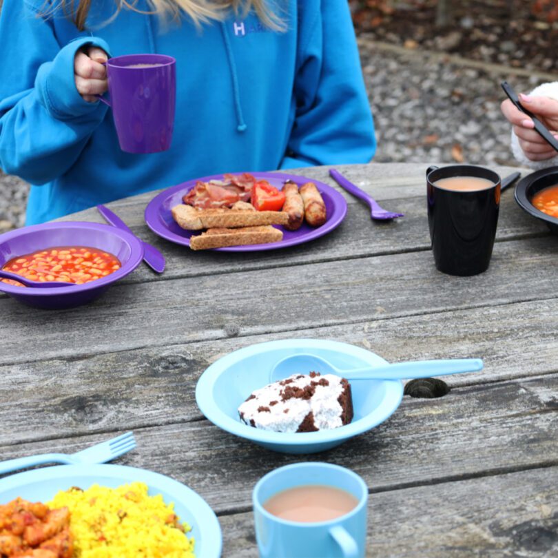 Purple & Light Blue Camping Dining Sets at campsite