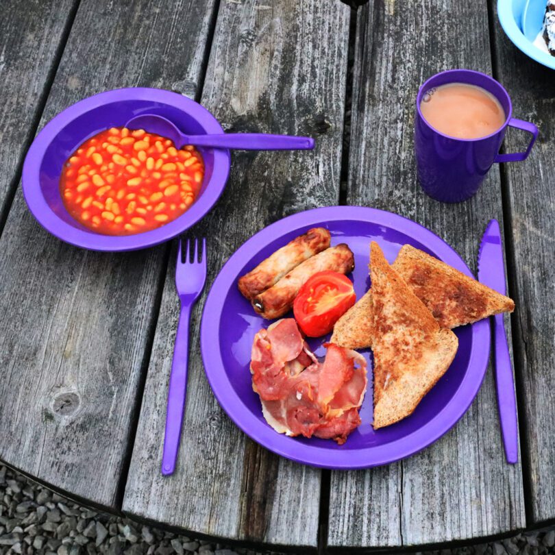 Purple Camping Dining Set with Full English Breakfast