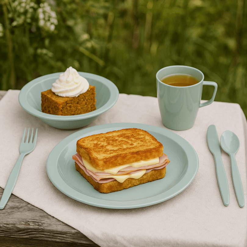Grey Green Camping Dining Set with Toast and Dessert