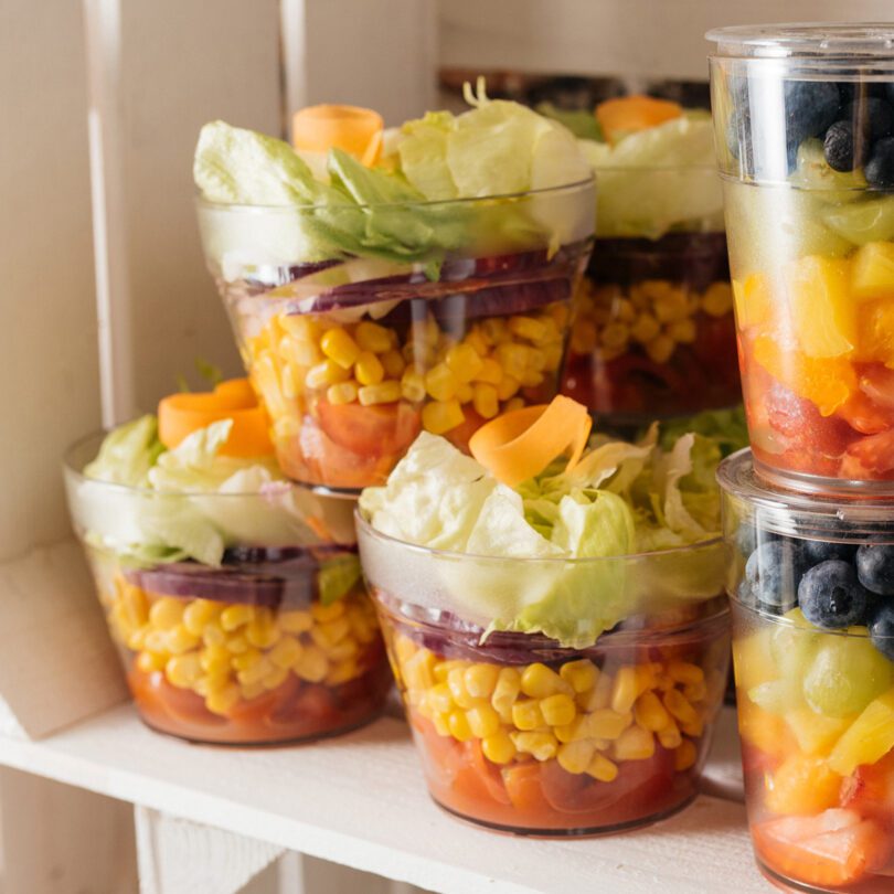 Salad in Stacked Clear Lunch Pots