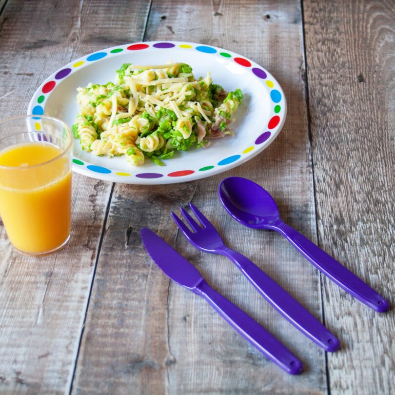 Small Purple Cutlery with Pasta Lunch