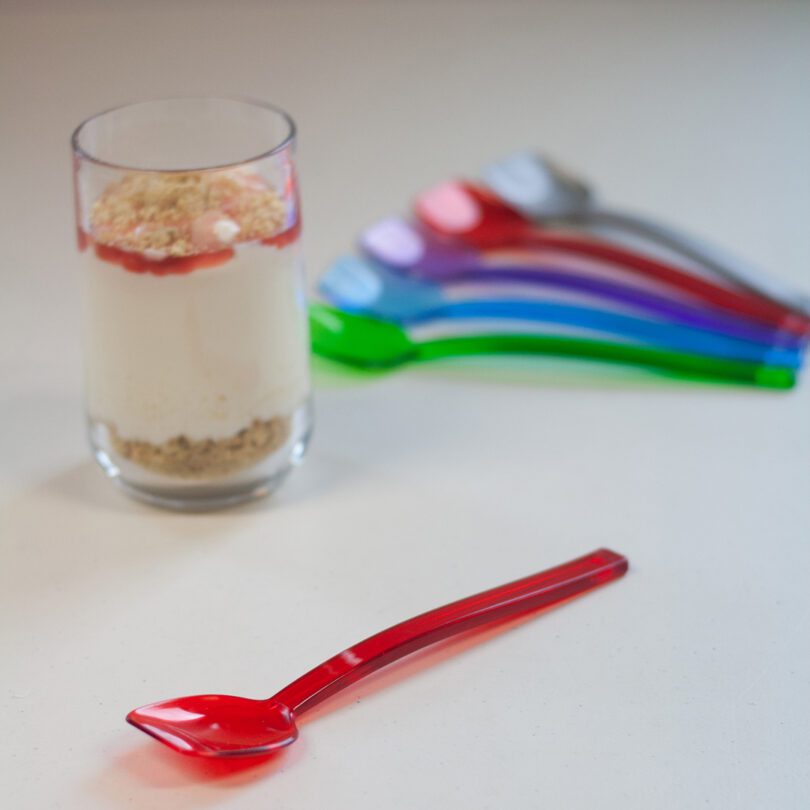 Red Dessert Spoon with Granola Yoghurt