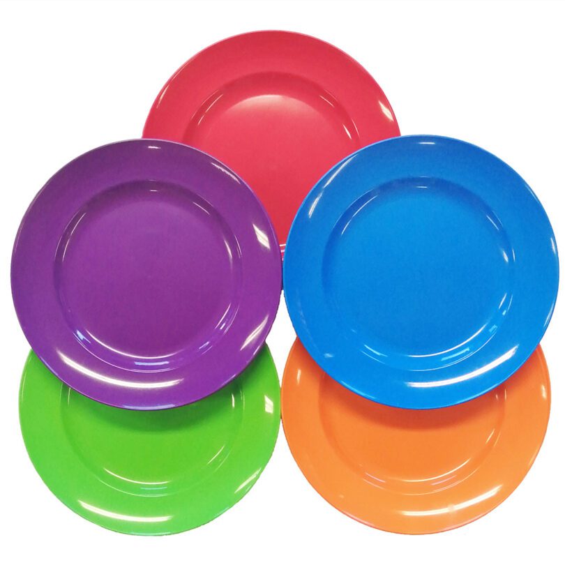 Set of 10 Children's Coloured Plastic Plates