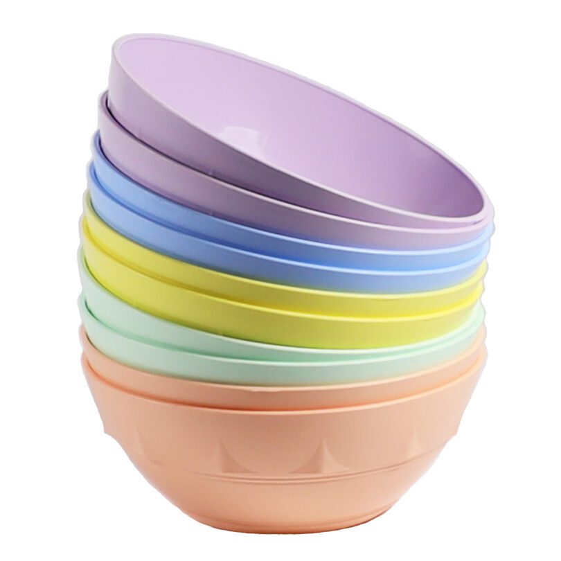 Stacked set of 10 Children's Pastel Plastic Bowls