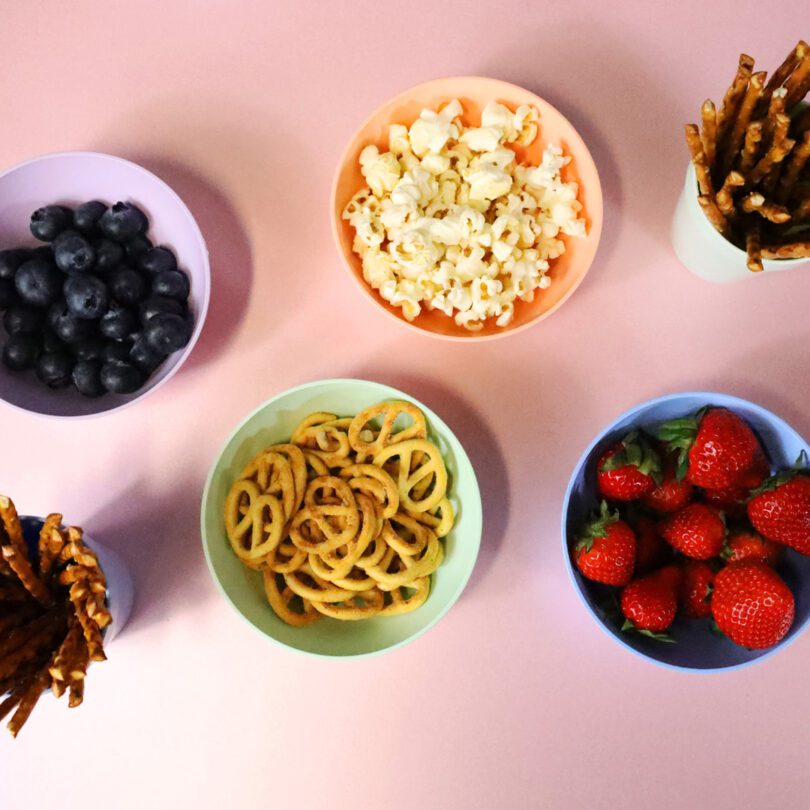 Snack Selection in Small Pastel Bowls