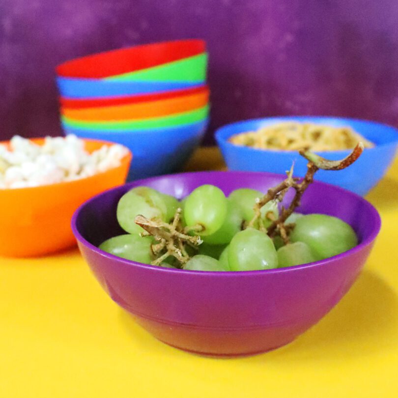 Small Children's Bowls with Fruit and Snacks