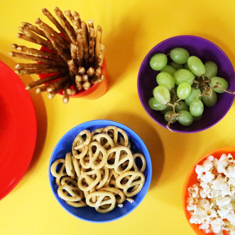 Rainbow Bowls with Savoury Snacks and Fruit