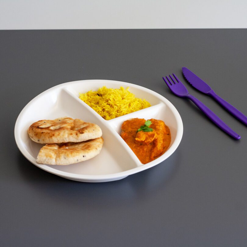 White 3 Compartment Plate with Curry