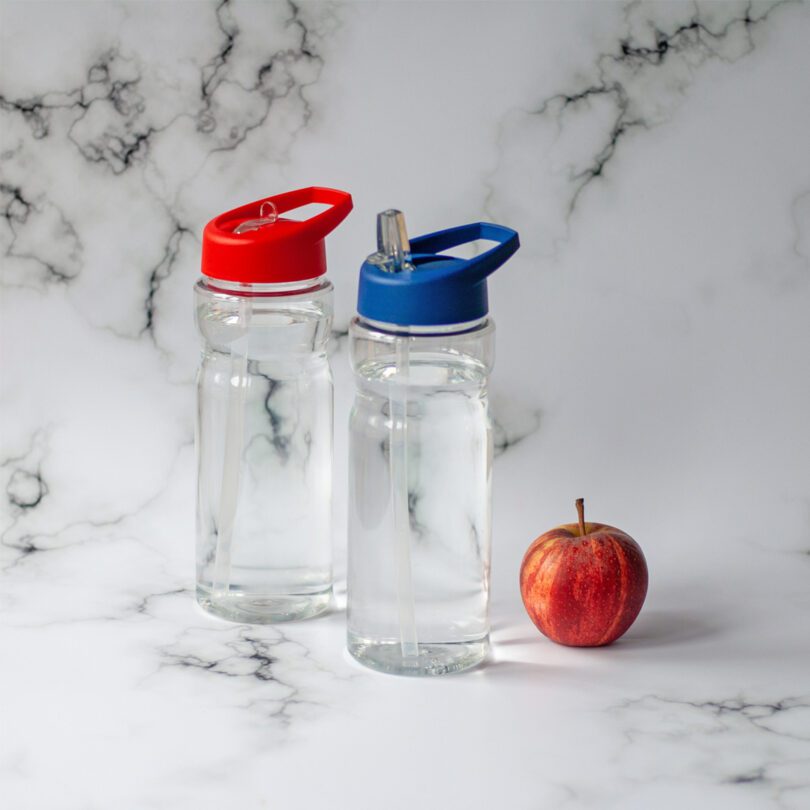 Water Bottle with Straw and red or blue lid