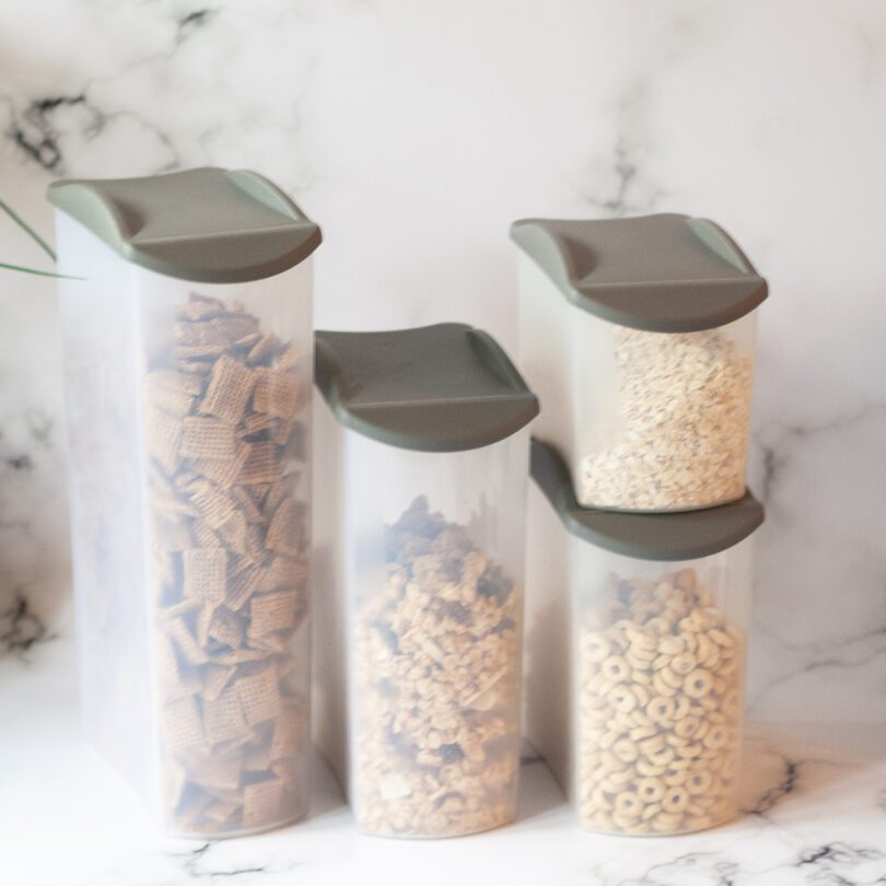 Cereal Containers with Grey Lids in Assorted Sizes