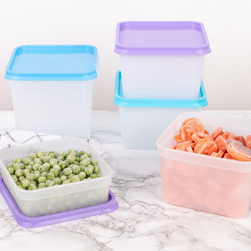 Freezer Food Storage Containers with frozen vegetables