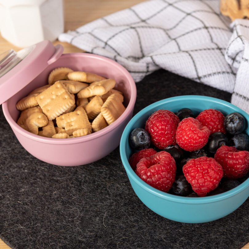 Snack Bowls with berries and biscuits