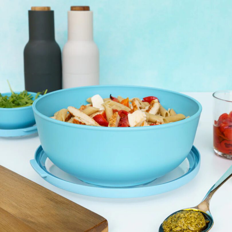 Pasta in Blue Lunch Bowl