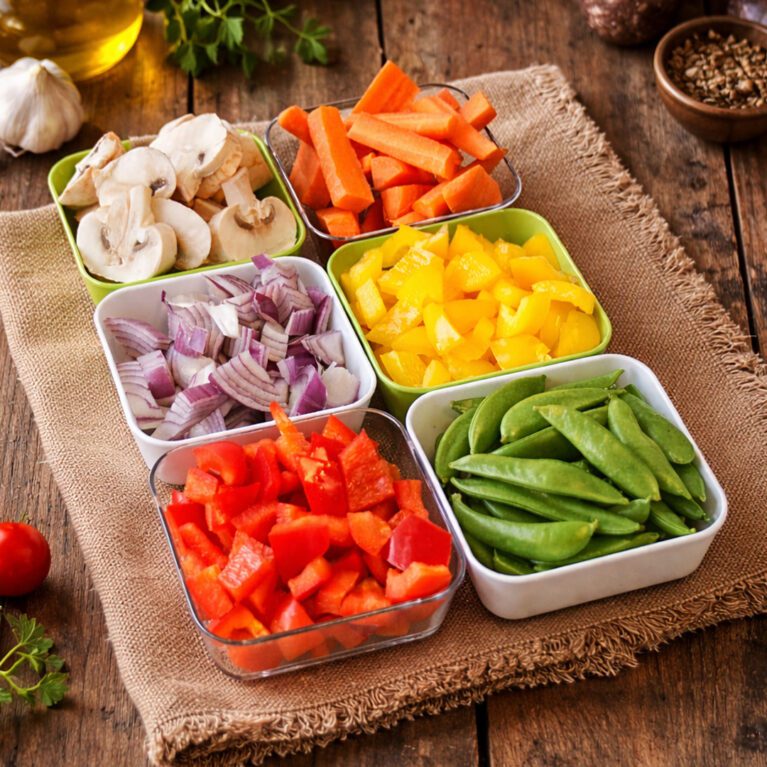 Square bowls set of 6 with vegetables in kitchen setting