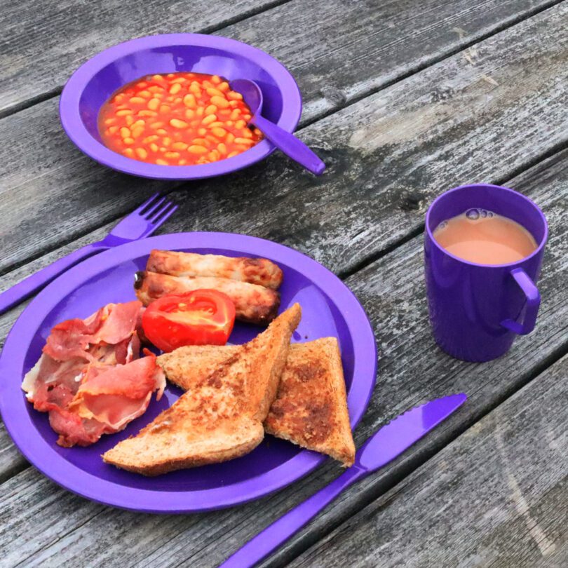 Purple Camping Dining Set with Full English Breakfast