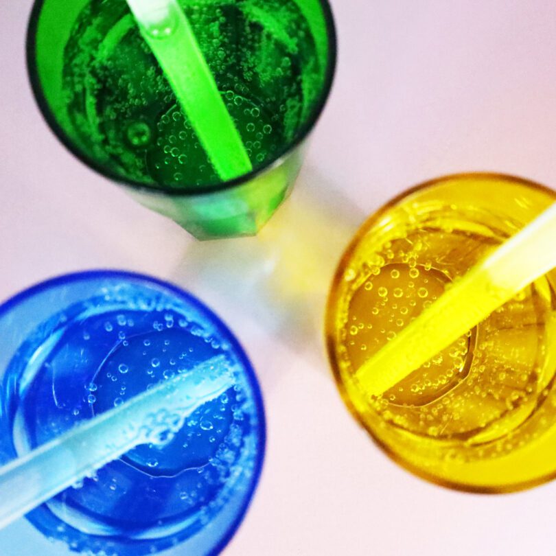 Coloured Tumblers with Soda and Straws