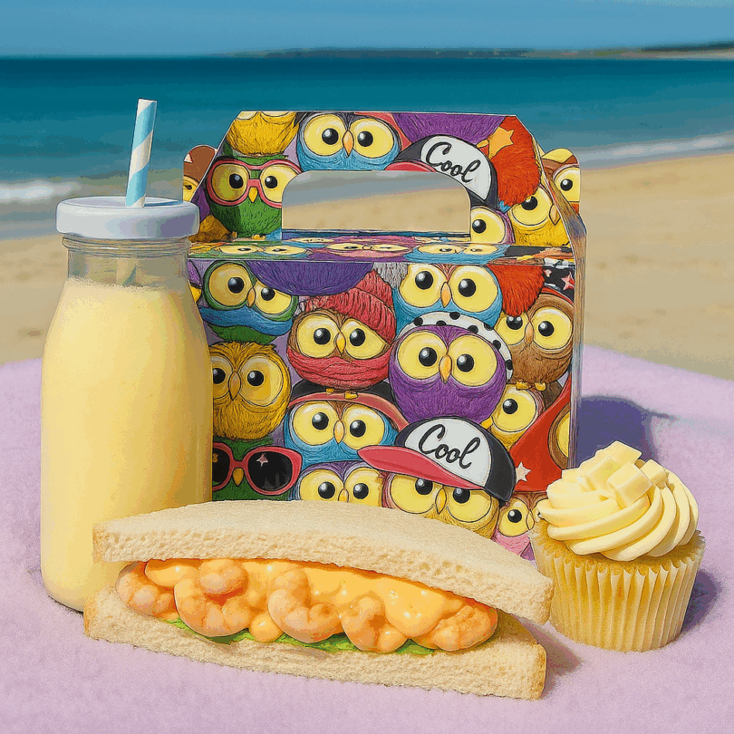 Owl Print Party Boxes in Seaside Setting