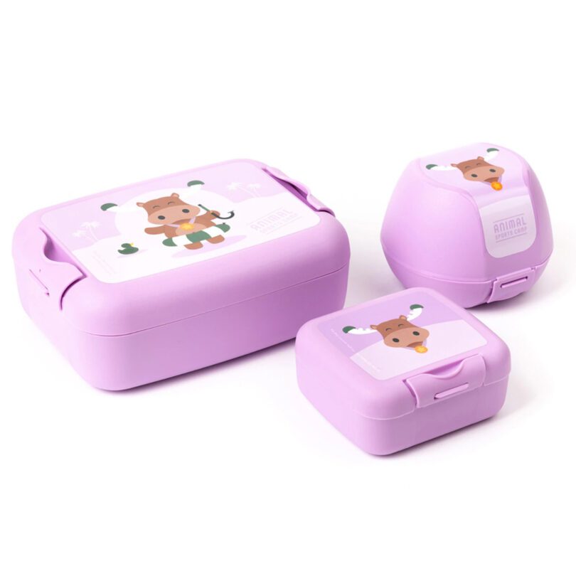 Fun Purple Moose Lunchbox Set with apple and snack box