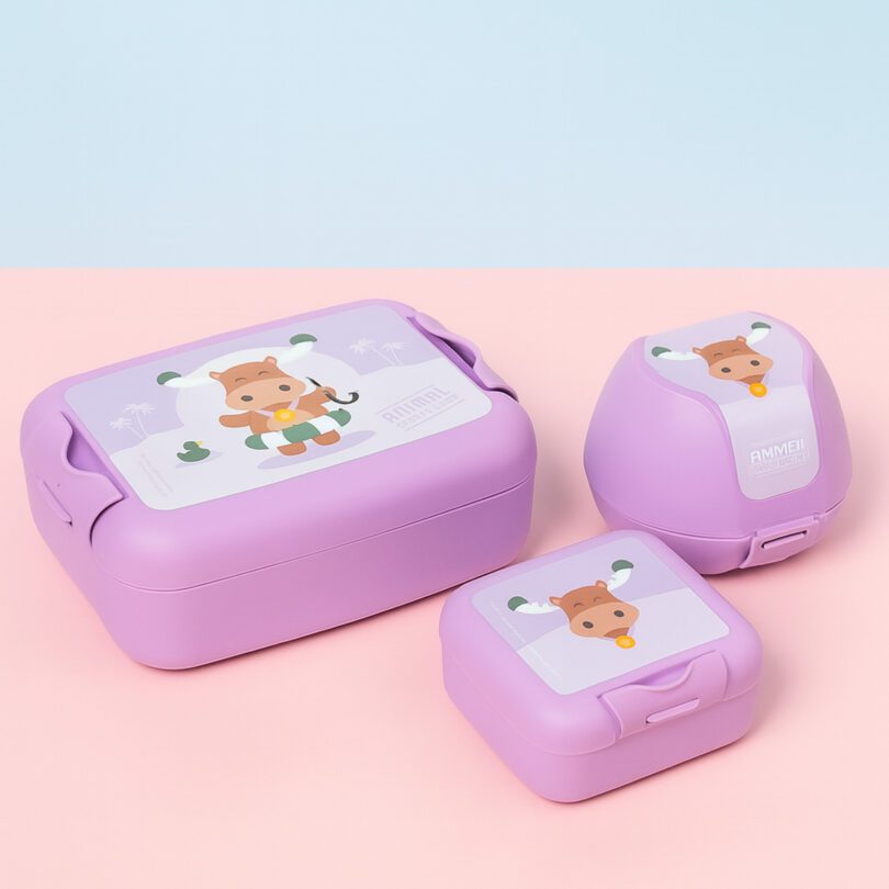 Fun Purple Moose Lunchbox Set with apple and snack box