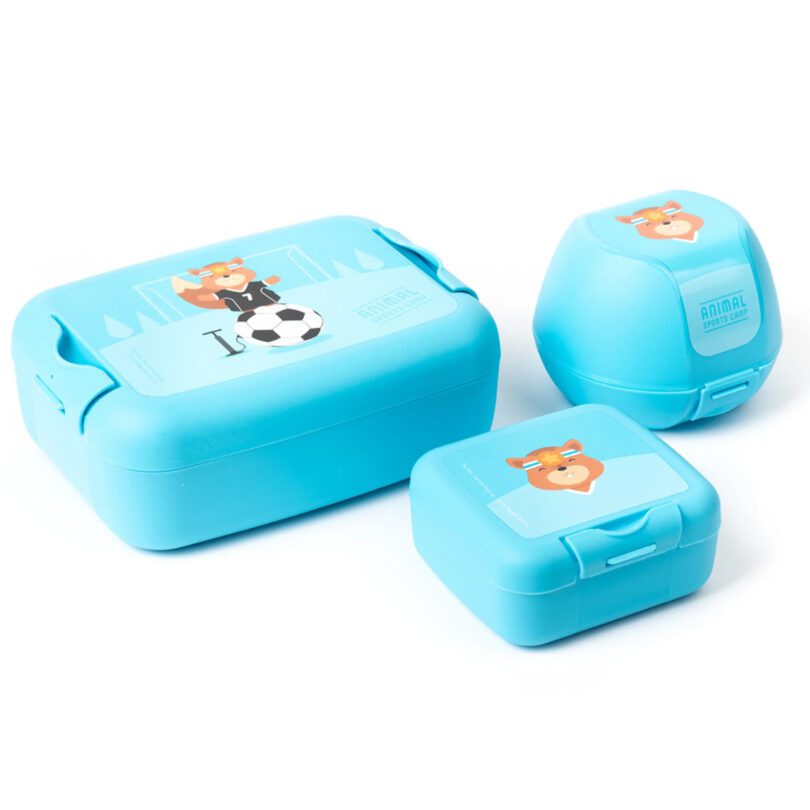 Blue Fun Squirrel Print Lunchbox Set with apple and snack box