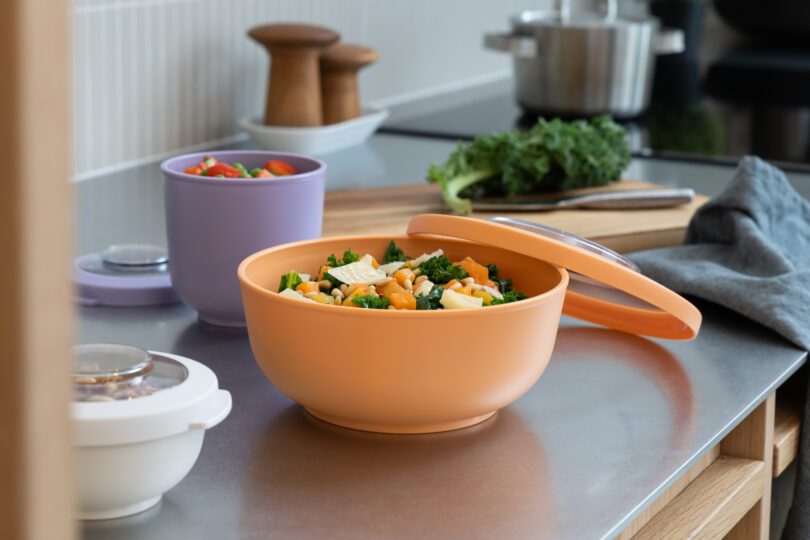 Salad in Peach Serving Bowl with Lid