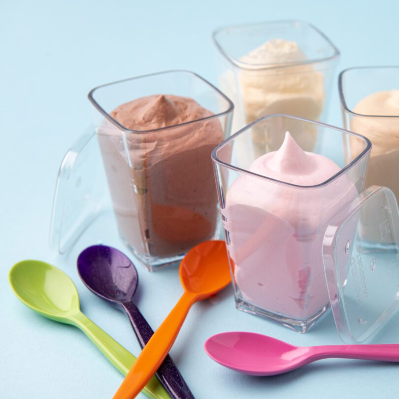 Multicoloured Teaspoons with Mousse Pots