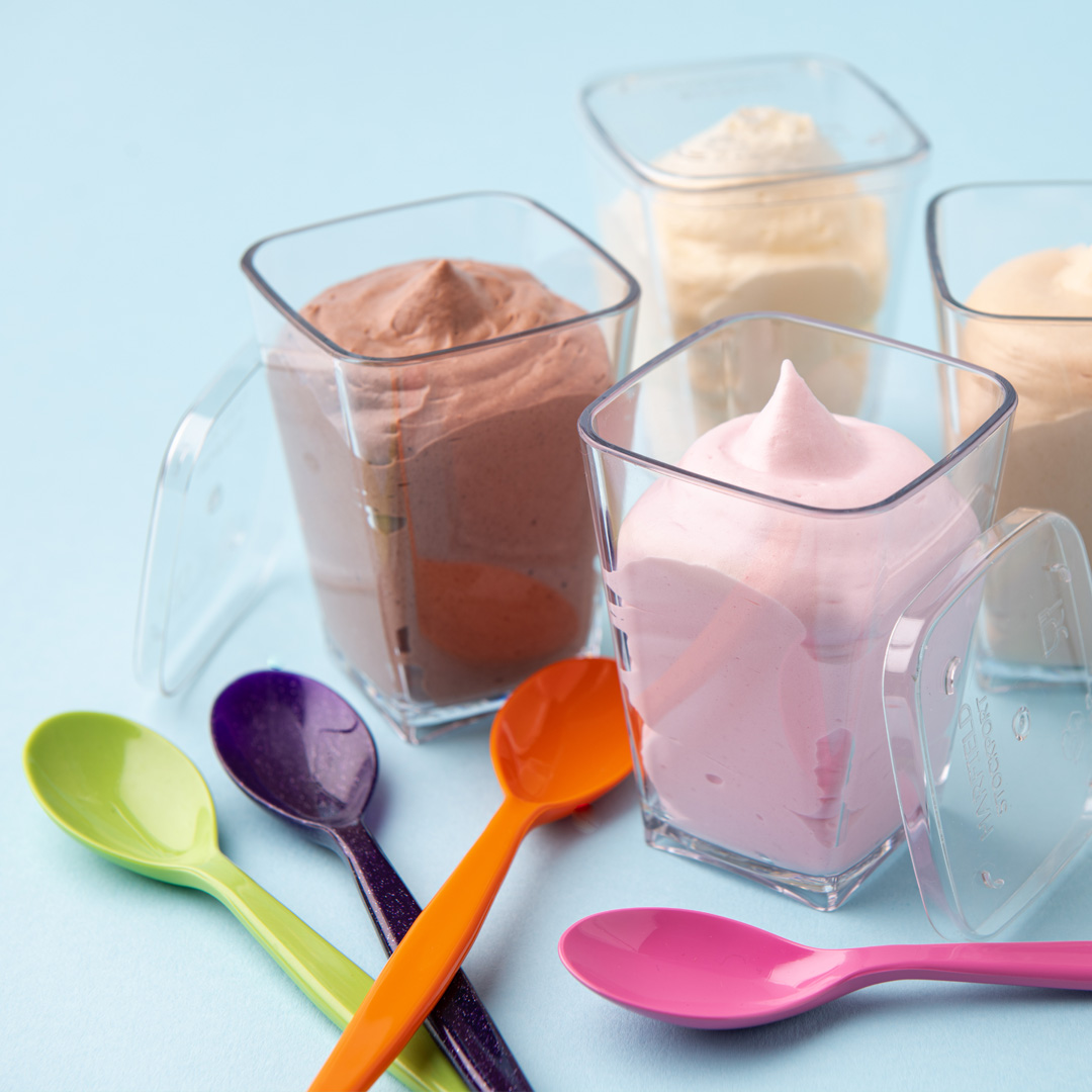 Multicoloured Teaspoons with Mousse Pots