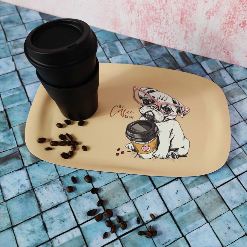 Pug Serving Tray with Coffee Cup