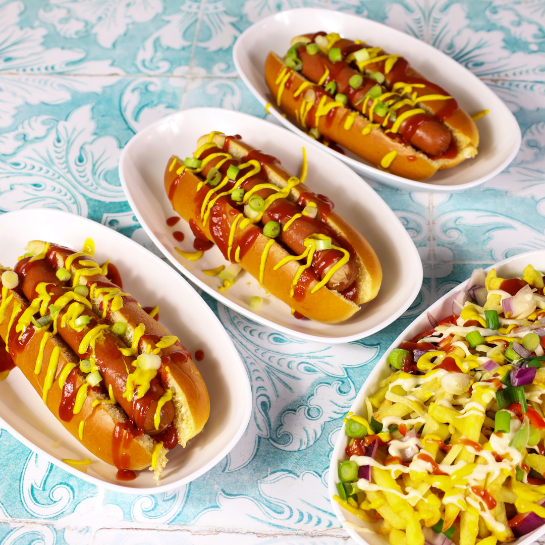 Medium Deep Oval Dishes with Hot Dogs