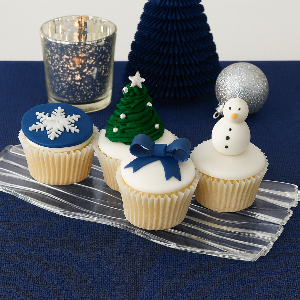 Oyster Serving Platter with Christmas Themed Cupcakes