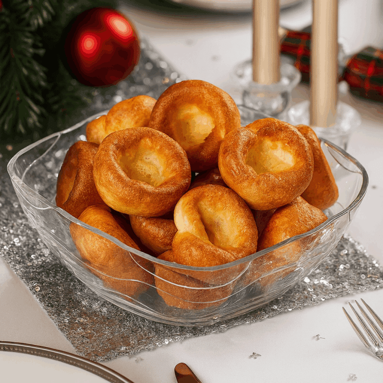 Large Oyster Serving Bowl with Yorkshire Puddings in Christmas Setting