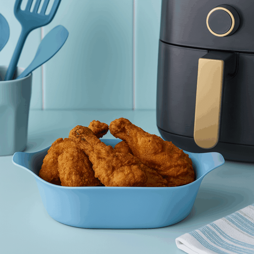 Blue Air Fryer Liner with Fried Chicken
