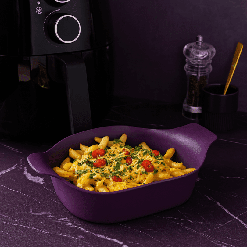Purple Air Fryer Liner with Loaded Fries