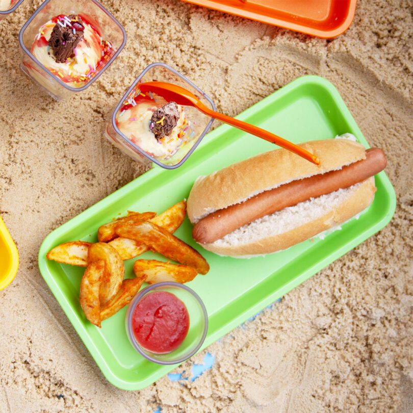 Individual Serving Platter with Hot Dog on the Beach