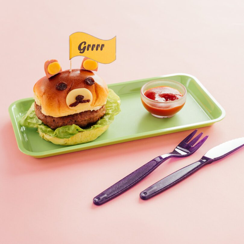 Burger Served On Green Individual Serving Platter