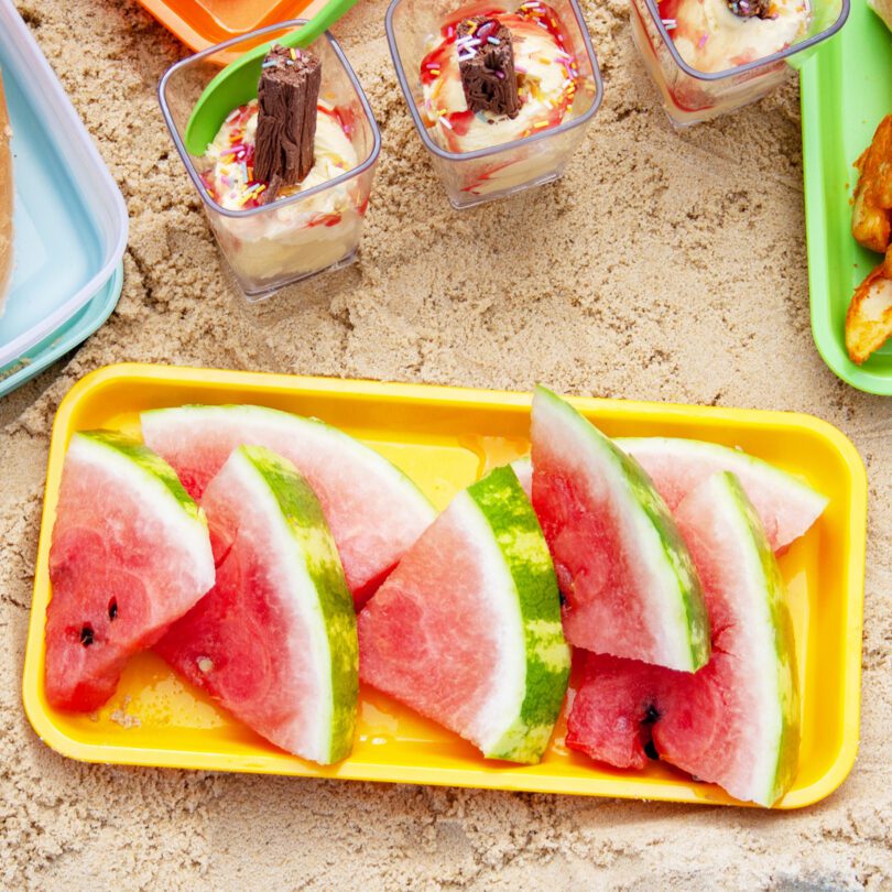 Fruit Slices on Yellow Serving Platter