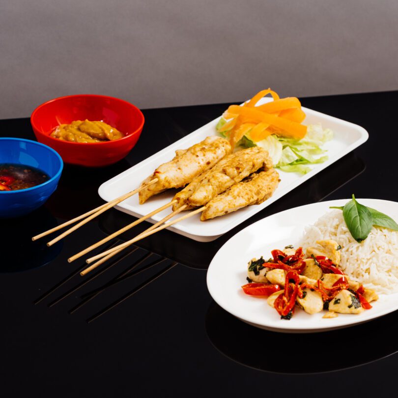 Chicken Skewers On Individual Serving Platter