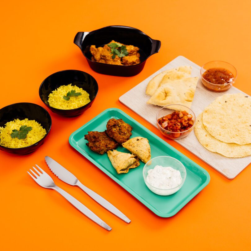 Indian Takeaway Served on Green Platter