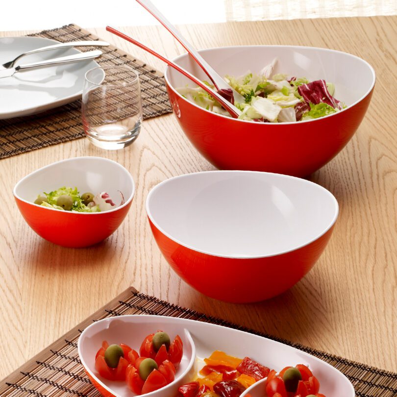 Small Red Curved Bowl with Salad