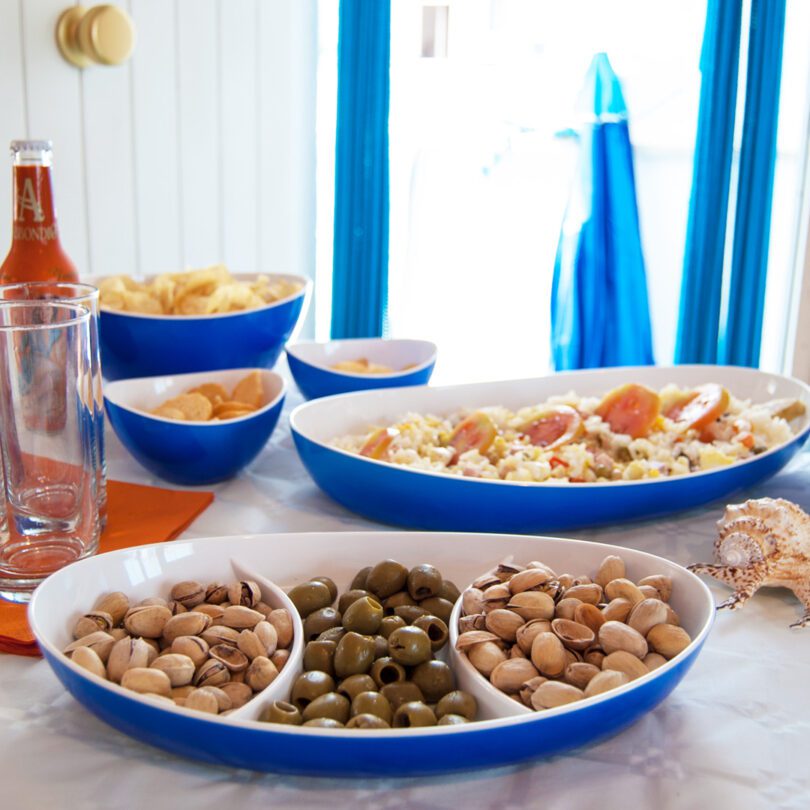 Snacks to Share in 3 Section Dish in Blue