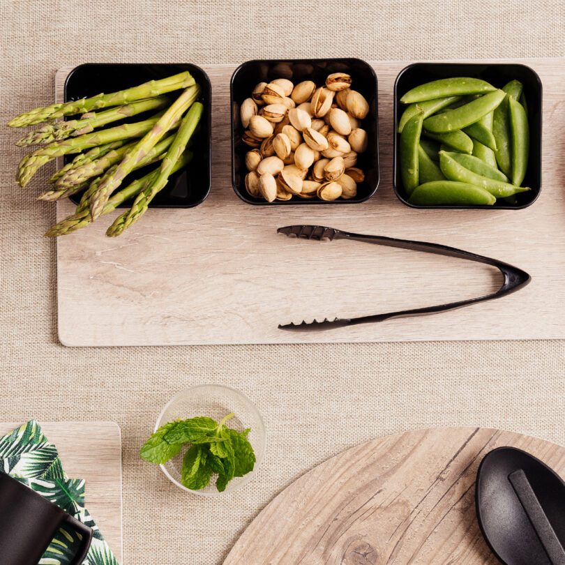 Cooking Ingredients in Black Square Dishes