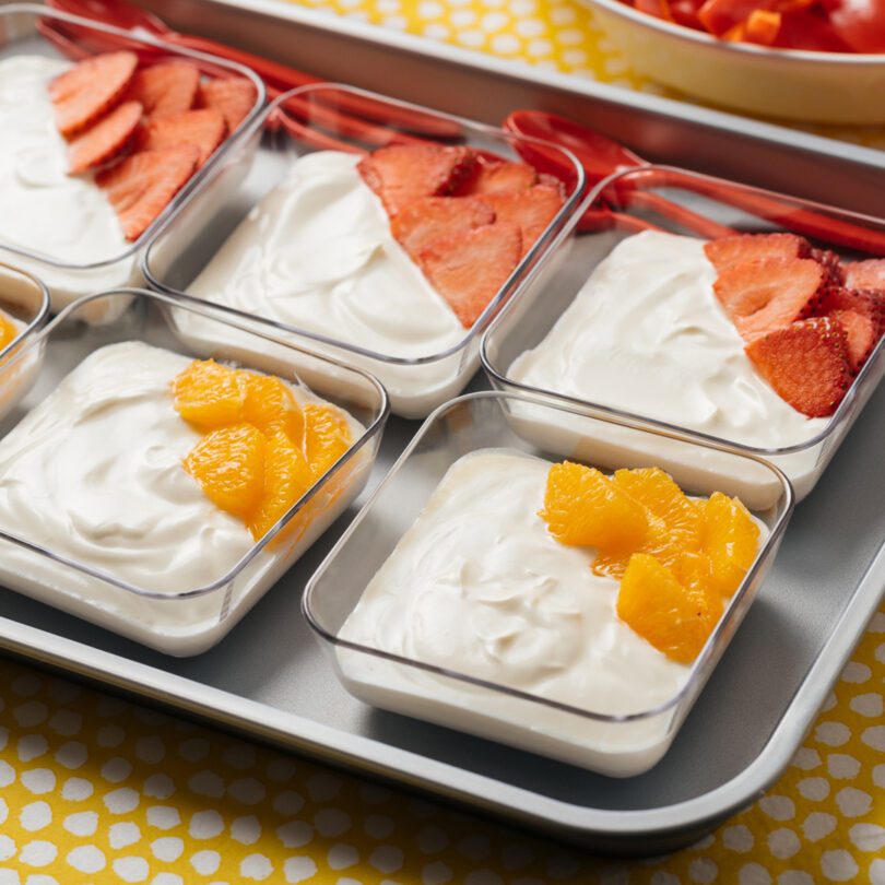 Yogurt Portions in Small Clear Square Dishes