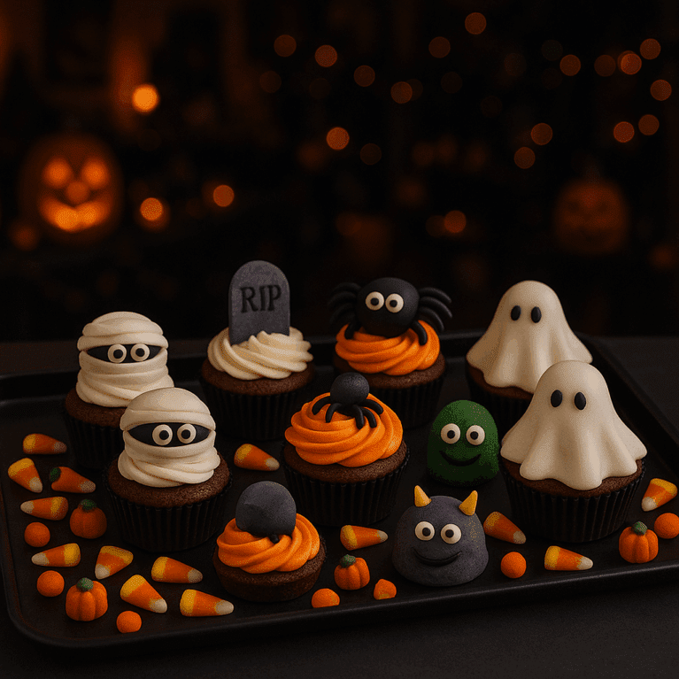Halloween Cupcakes on Small Black Universal Tray