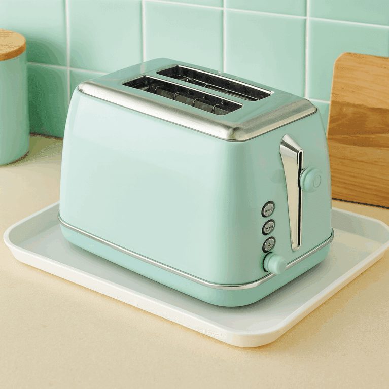 Small White Display Tray as Worktop Saver with Toaster