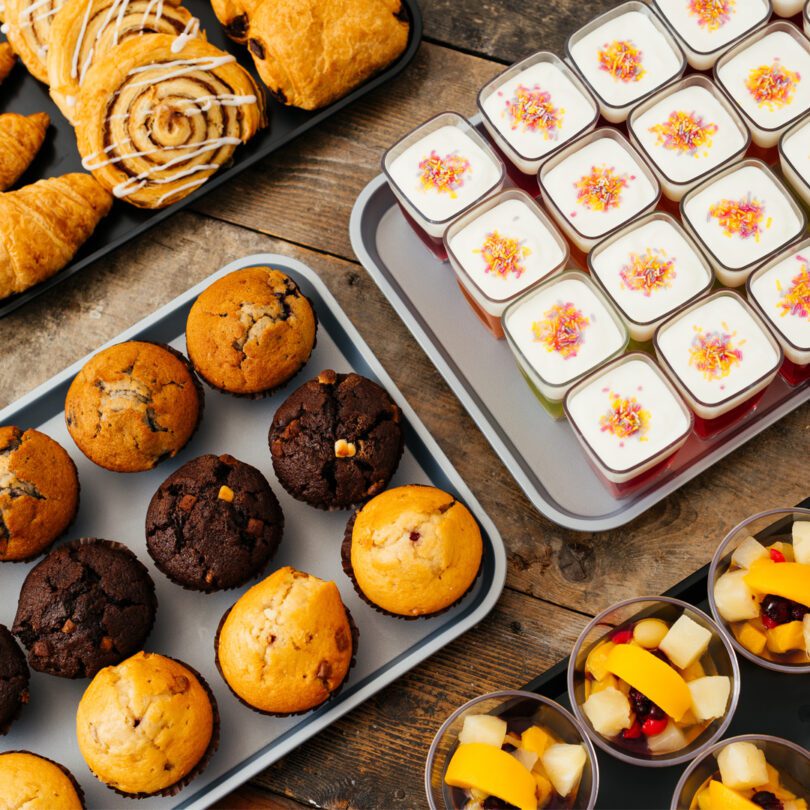 Muffins and Jelly Pots on Silver Medium Display Trays