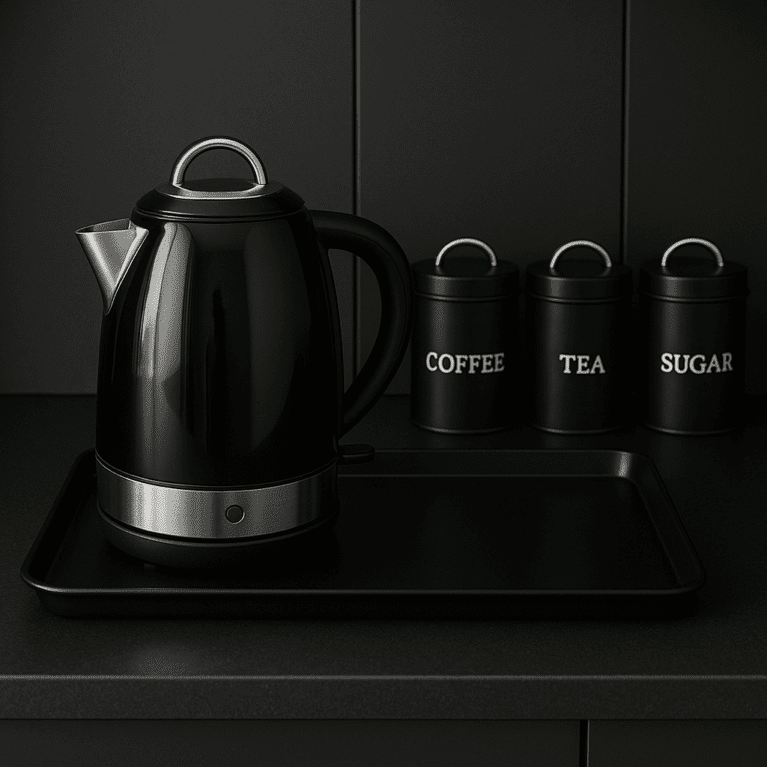 Black Medium Display Tray as Worktop Saver with Kettle