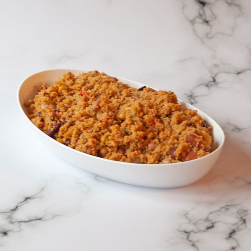 Rice Dish on White Oval Serving Platter