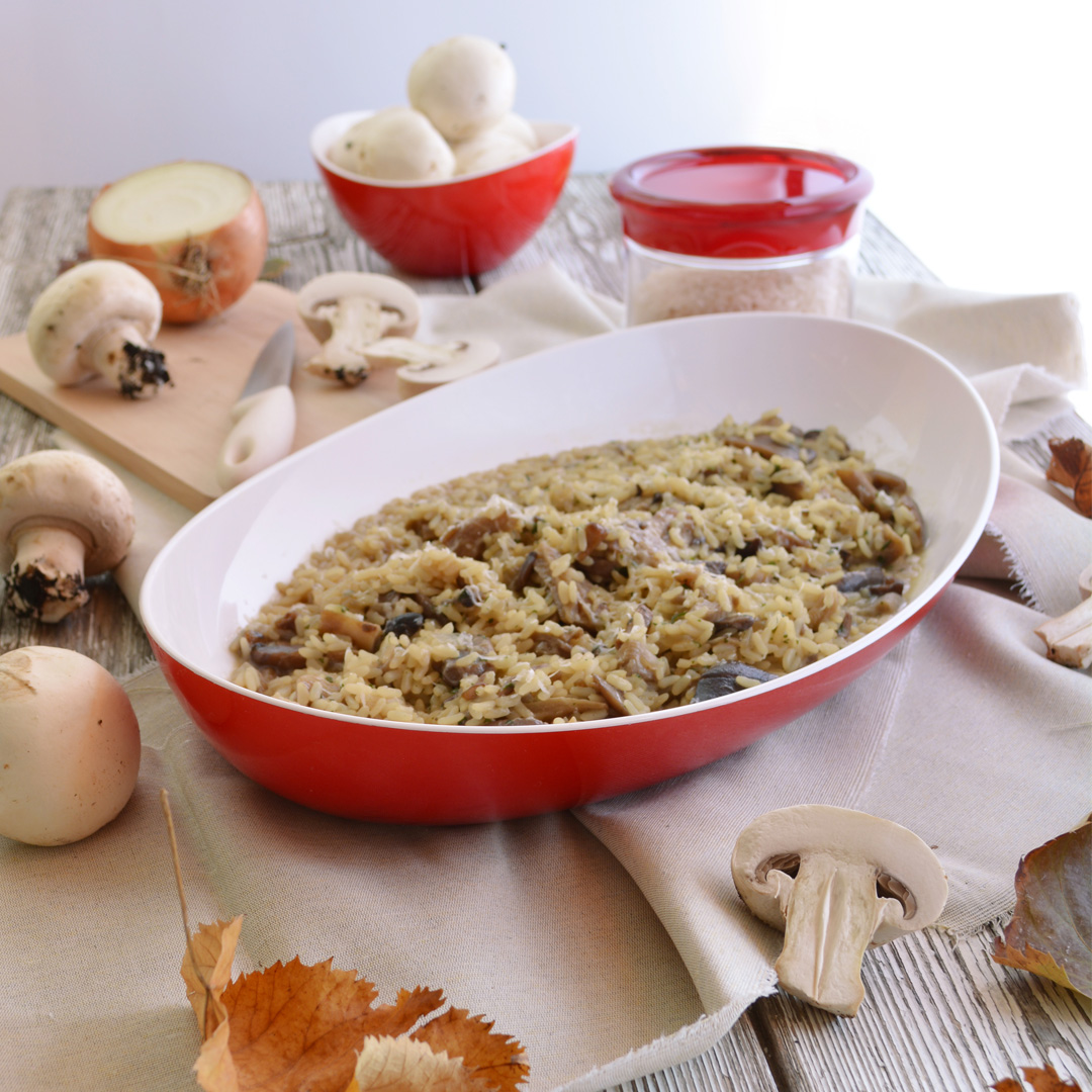 Red Oval Serving Platter with Risotto