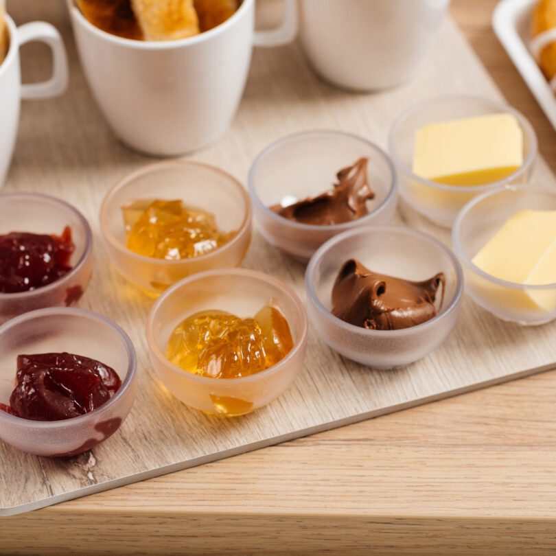 Frosted Dipping Bowls with selection spreads