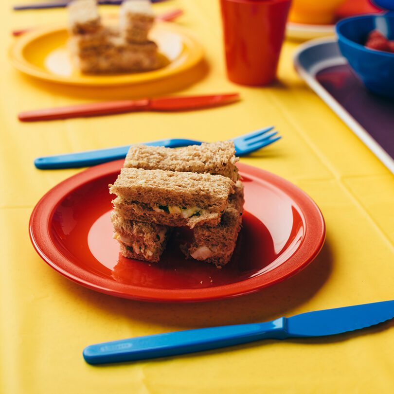 Sandwich on a Red Side Plate